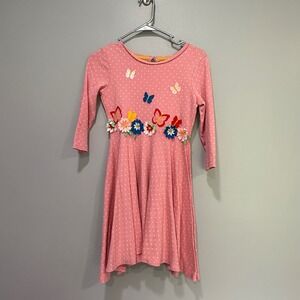 Miniboden Girls Pink Polka Dot Dress Floral Butterfly Applique Size  11-12 Years